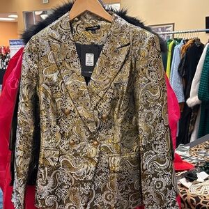 Fashion Nova Gold and Black Paisley Double-Breasted Blazer